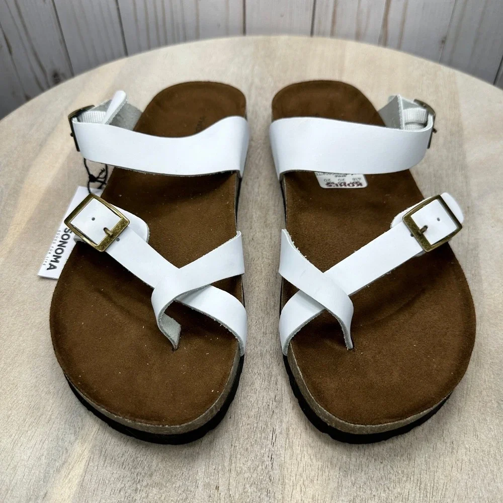 Sonoma Gojiberry Sandals Womens 8.5 White Leather Comfort Slip On New